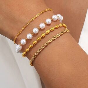 Planet Gold Layered Gold and White Pearl Necklace Set